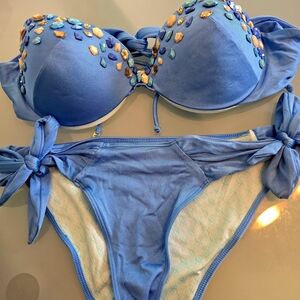 Victoria's Secret Blue and Orange Bikini with Playful Bow Details